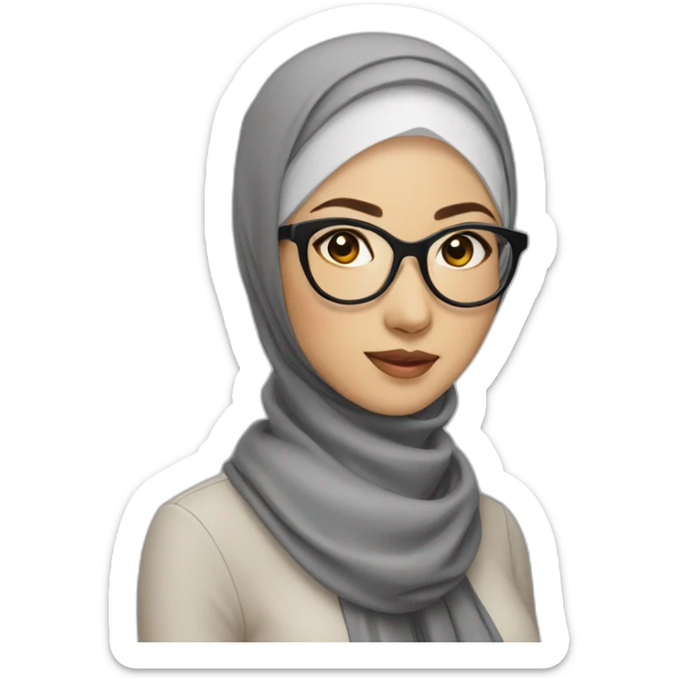 Beauty asian woman wear hijab and glasses sticker