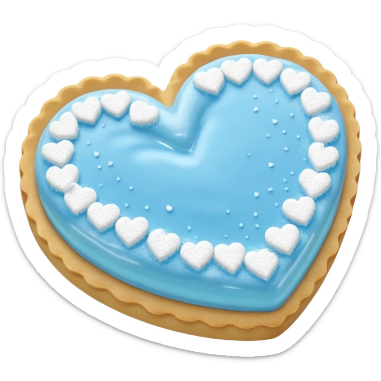 Realistic shortbread cookie in the shape of a heart with baby blue jelly middle filling and sprinkled powder sugar on top. sticker