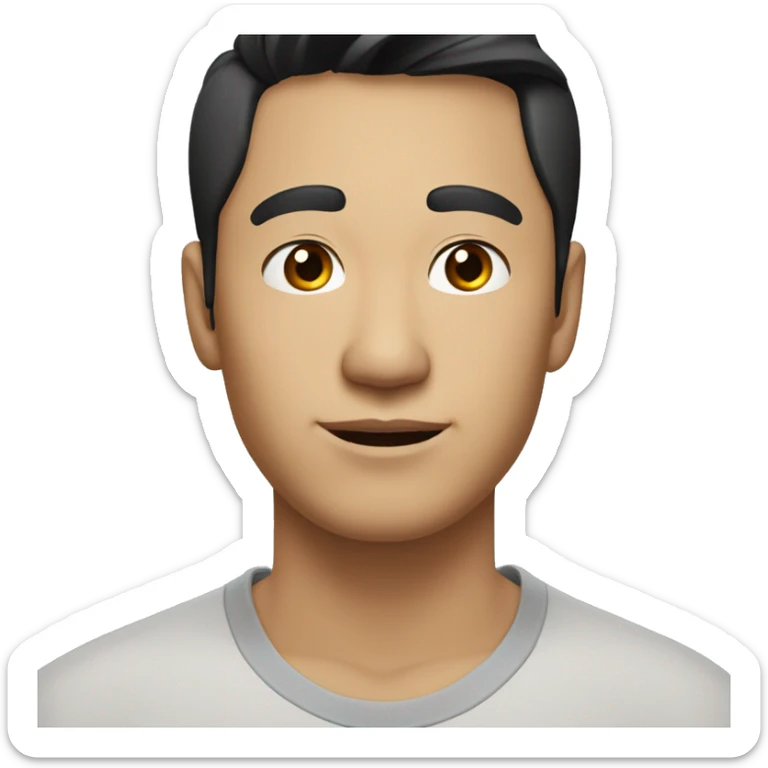 A head and shoulders shot of a 32 year old Asian man, with short black hair,   with brown eyes wearing a t-shirt. sticker