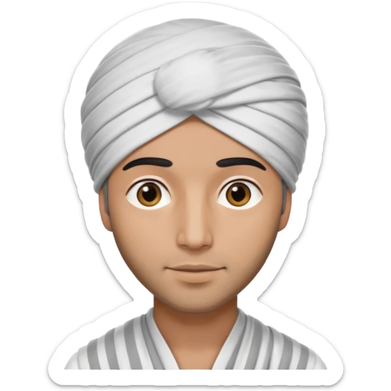 Un arabe que lleve un turbante de color blanco con rayas gris que solo lleve la cabeza sticker