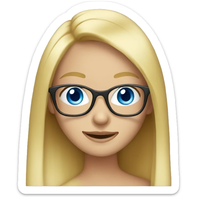 Long blonde hair girl blue eyes with glasses behind laptop sticker