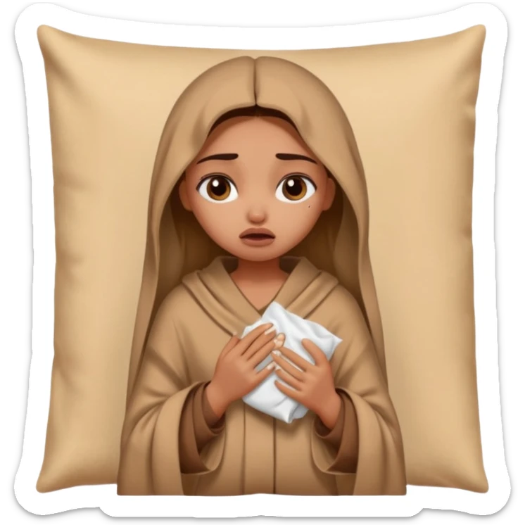 a pretty bratz fair indian girl wearing a brown pajamas and blnaket, dark circles, crying, holding tissues sticker