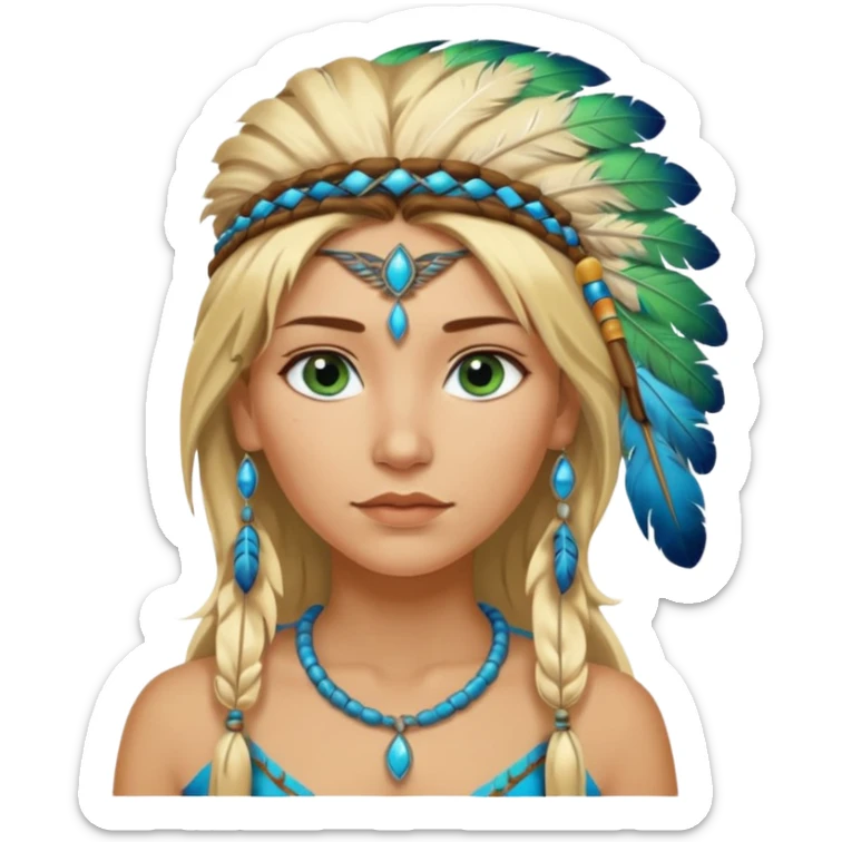 can you make a native American emoji with blonde highlights in her hair and blue green eyes sticker