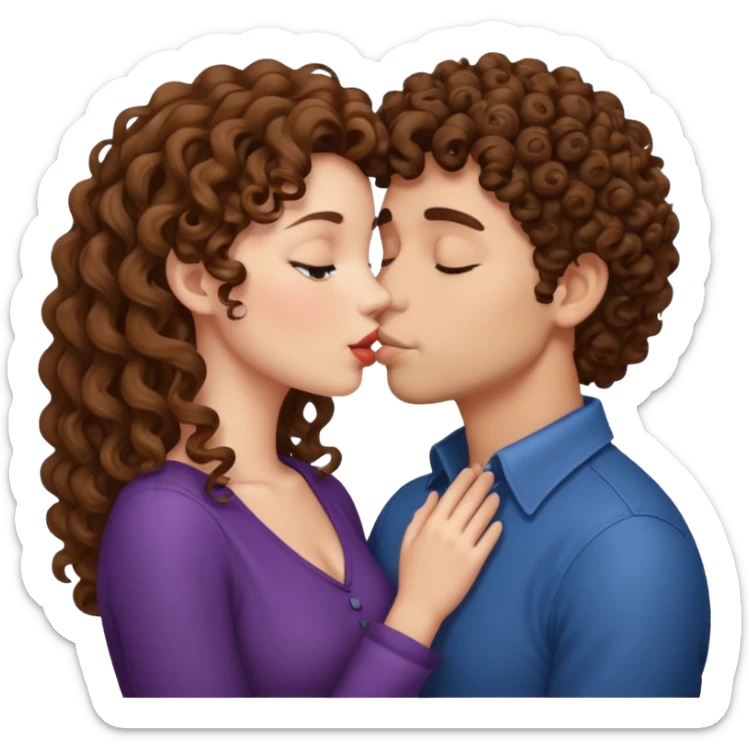 Man kissing a woman with curly brown hair sticker