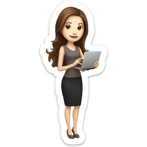 woman with brown hair and pale skin juggling with coffee cups and mini laptops sticker