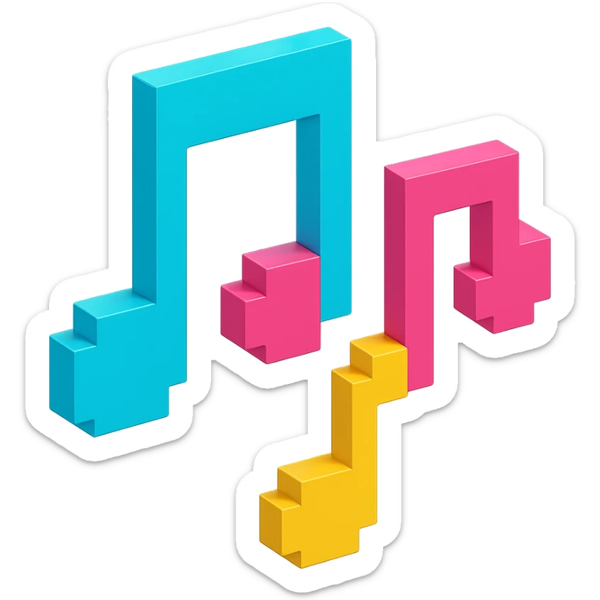 monochromatic and sleek voxel-style musical notes sticker
