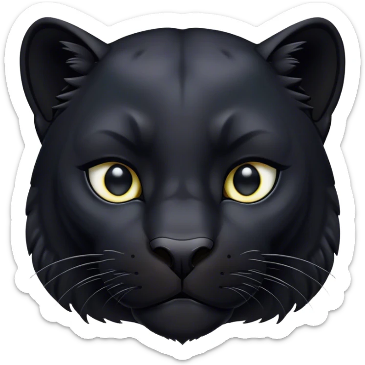 Cinematic Noble black Panther Portrait Emoji, Poised and regal, with a sleek, muscular build draped in glossy, midnight-black fur and piercing, luminescent eyes, Simplified yet sharp and sophisticated features, highly detailed, glowing with a soft, mysterious glow, high shine, intelligent and enigmatic, stylized with an air of stealthy authority, focused and commanding, soft glowing outline, capturing the essence of a watchful and confident jungle guardian that appears ready to prowl out of the screen with effortless authority! sticker