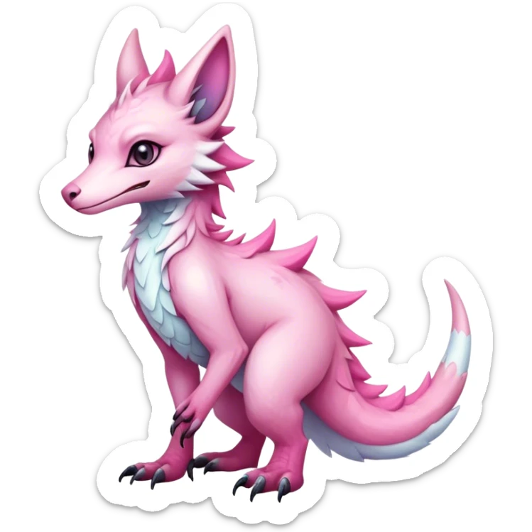 Feral Rare Fantasy cute adorable edgy pastel pink iridescent Vernid-Sergal-species by LiLaiRa, markings, tufted ears, full body sticker