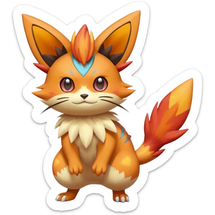 Sprigatito-Victini-Floragato-Meowscarada-Torracat-Pokémon-Fakémon-hybrid-fusion-creature (full body) sticker
