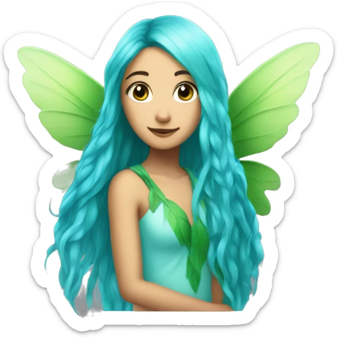 Beautiful, leaf, fairy, blue, turqoise, green, long hair, big wings sticker