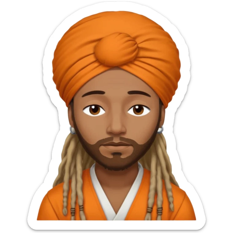 Brownskin man with long dreadlocks add a white turban on his head orange shirt sleeping with zzz above his head sticker
