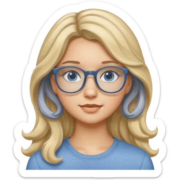 Fille 20ans qui a des cheveux long et blond et wavy avec des lunettes et des yeux bleu- gris sticker
