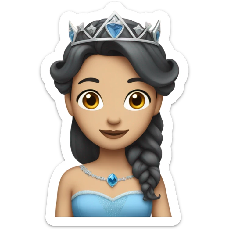 Princess- Fair skin- Long dark hair- crown- blue dress sticker
