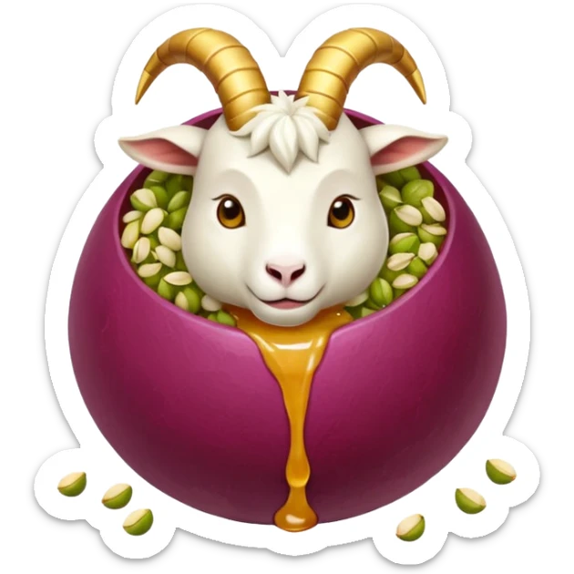 goat ball- a red seedless grade enrobed in goat cheese rolled in crushed pistachios and drizzled with honey sticker