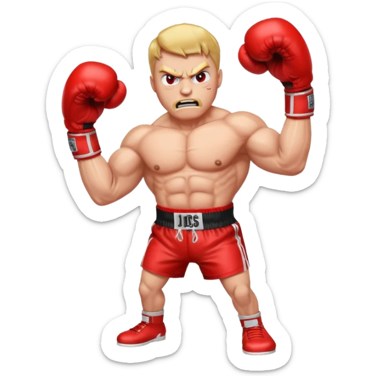 Gota de sangre con cara de enfado y unos guantes de boxeo, que tenga brazos y piernas musculados sticker