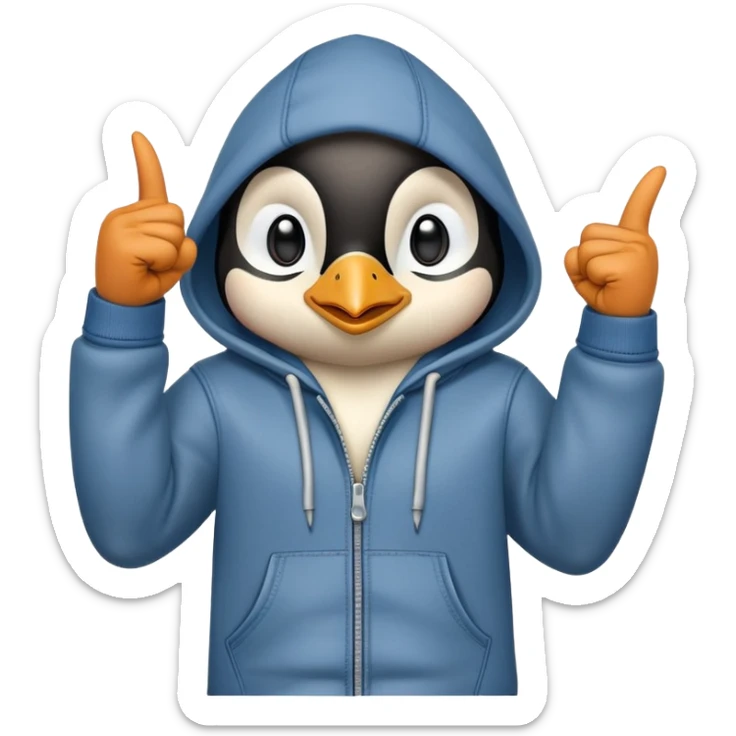 determined anthropomorphised penguin in a hoodie and jeans doing a fist pump sticker