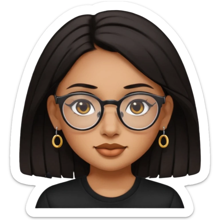 sarah babygirl dark hair and glasses with nose piercing and earrings and black top sticker