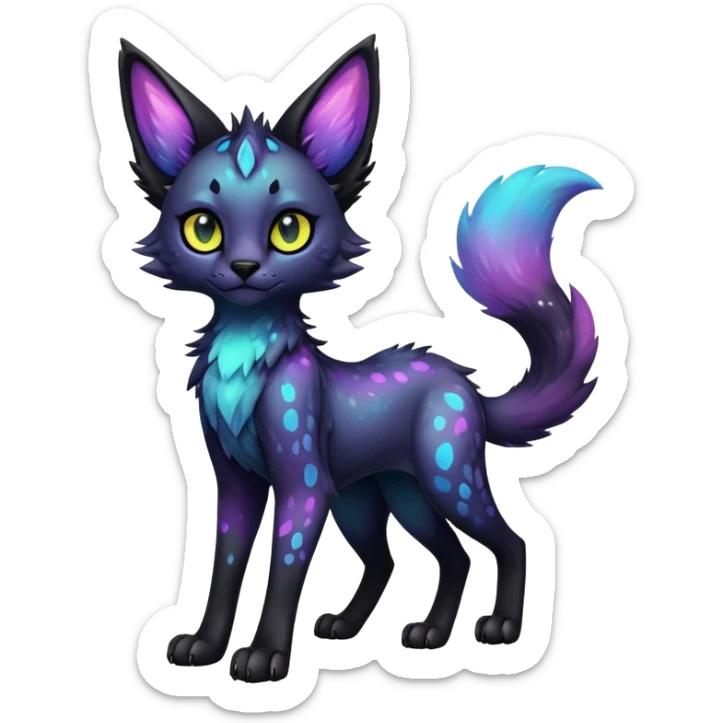 Cute Epic Colorful Edgy Dark Black Iridescent Nebula Sergal-Serval-Vernid full body sticker