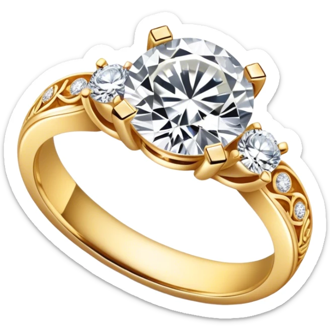Create a bright and detailed icon representing jewelry art and the craft of making jewelry. The design should feature elements like a sparkling diamond, a gold ring, a jeweler’s tools (such as pliers and a workbench), and some delicate detailing that conveys craftsmanship and luxury. The icon should be clean, vibrant, and visually striking, with a balance of sophistication and creativity. sticker