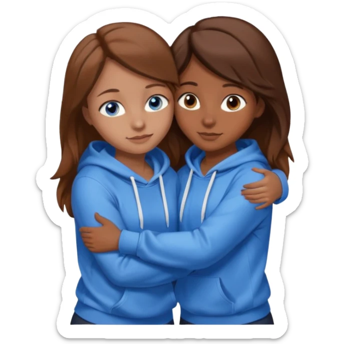 two Girls, Brown and Blonde hair, with Blue Eyes hugging one has Brown hair cute Hug another Version  Both Blue eyes and white hoddies Brown haired sticker