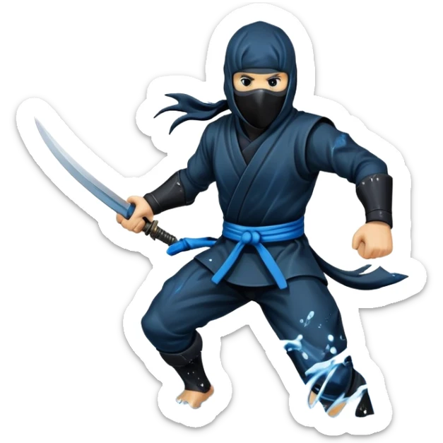 Water horse as a ninja, with a black ninja mask, wielding ninja stars, in water splash sticker