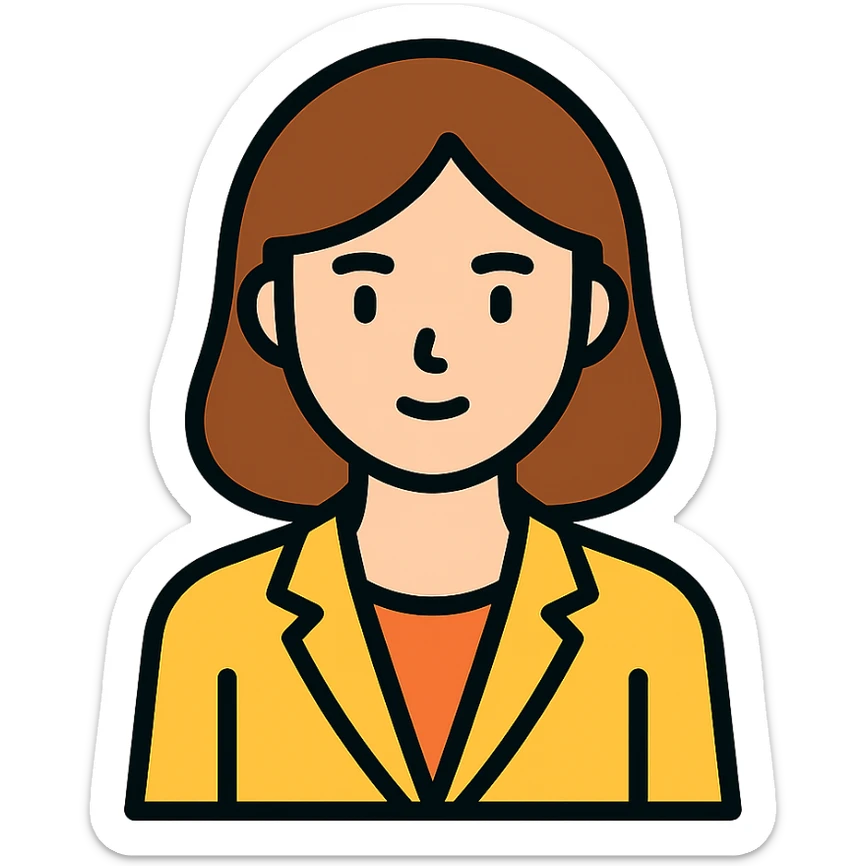 elegant businesswoman, brunette, white skin, suit, color outline icon sticker