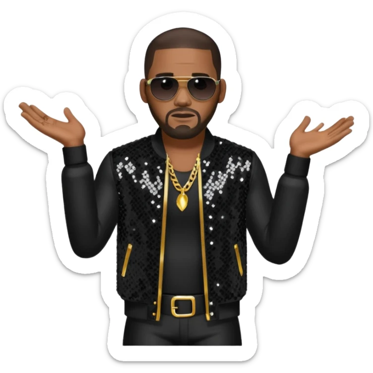 R. Kelly with dark brown hair, black sequin tour outfit sticker