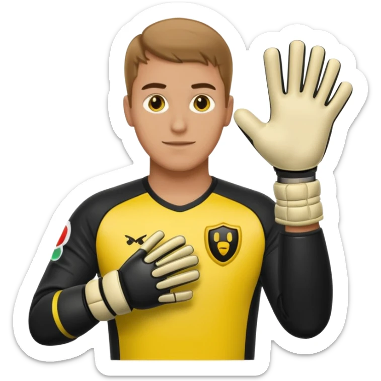 Football goalkeeper gloves with man goalkeeper and small emoji sticker