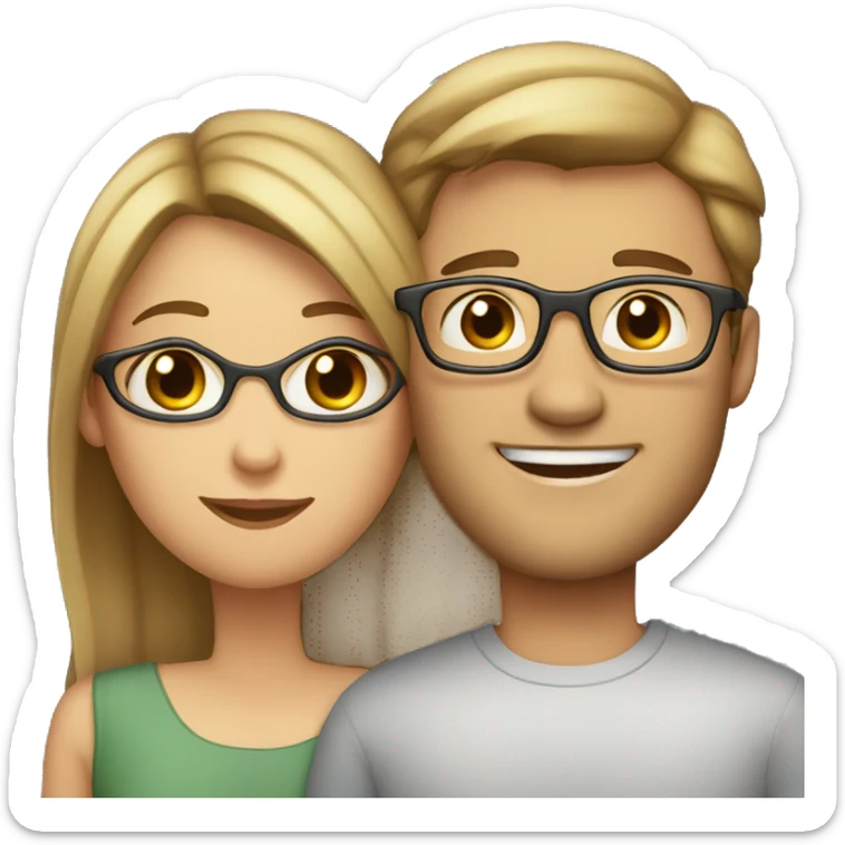 A fair-skinned woman with brown hair and blonde highlights and a fair-skinned man with brown hair and glasses hugging each other sticker