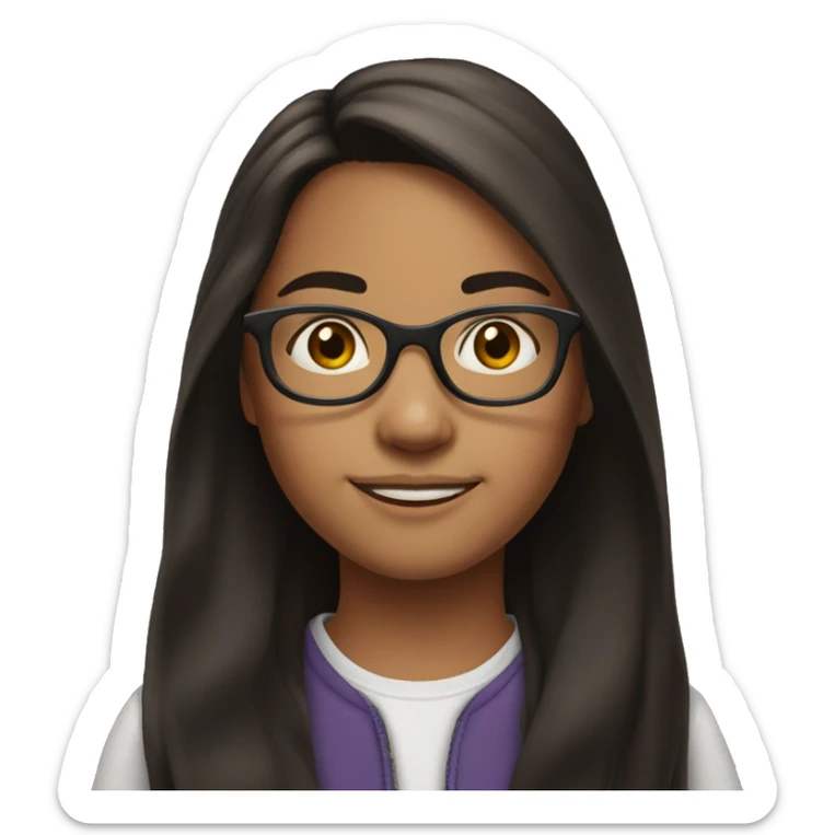 12 year old  girl with long dark brown hair and clear rim glasses sticker