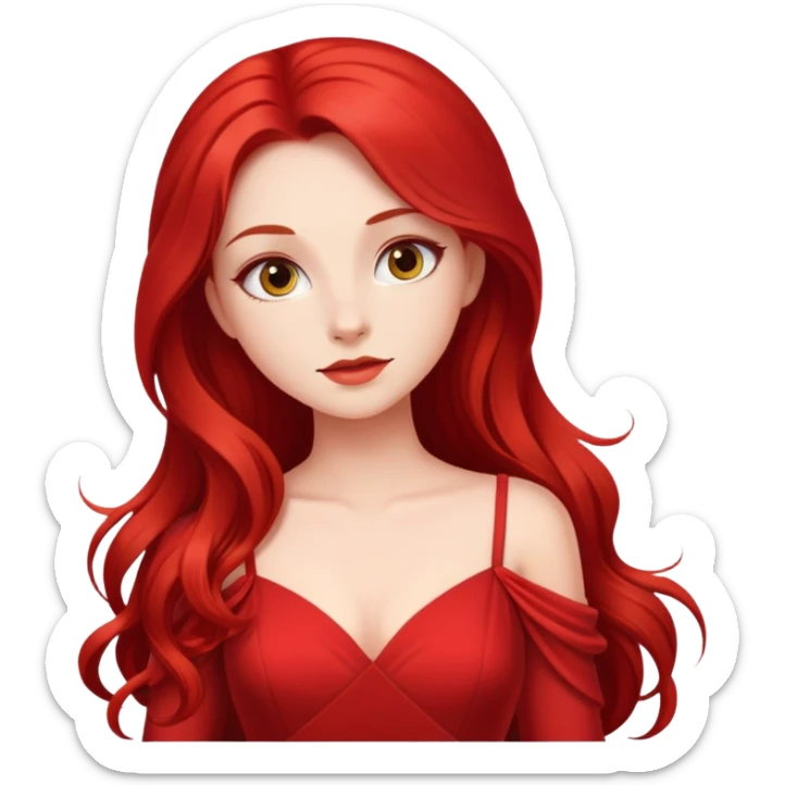 Fair-skin elegant girl in red long dress with long red hair sticker
