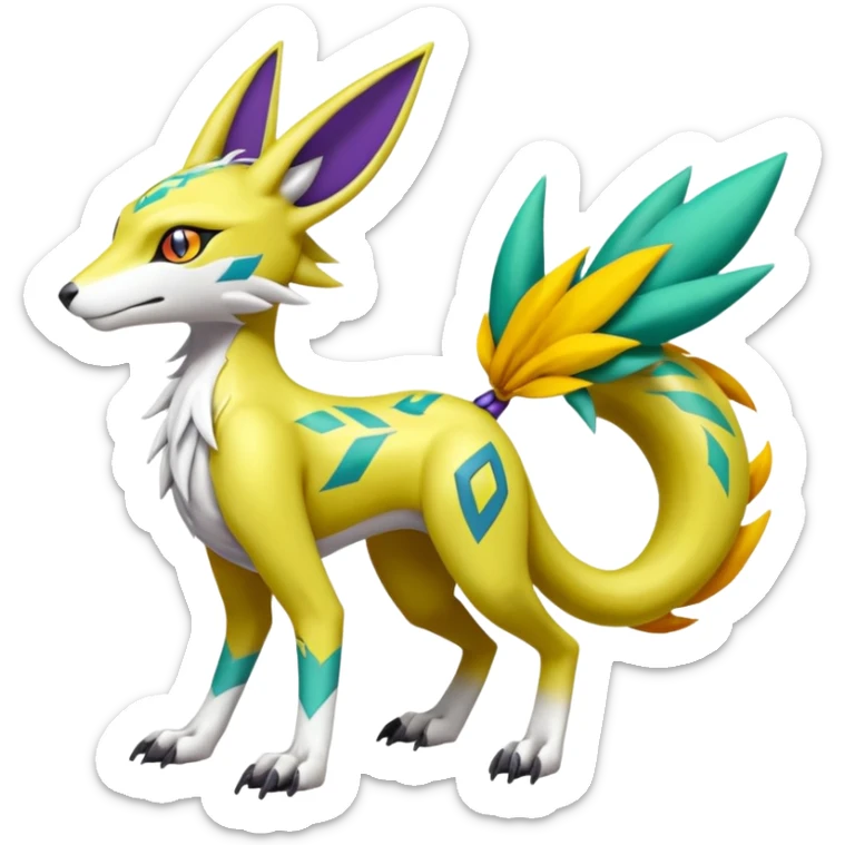 Meloetta-Vernid-Renamon-Lombax-Sergal-Pokémon-Digimon-Fakémon-fusion-hybrid-creature sticker