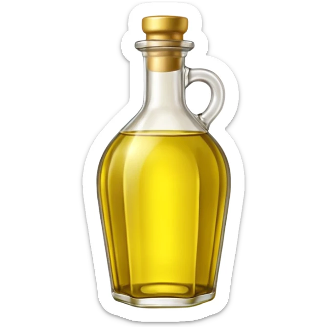 olive oil bottle object icon, glass bottle with golden olive oil, 3D cartoon, mobile game icon style, clean background, no text, no watermark
 sticker