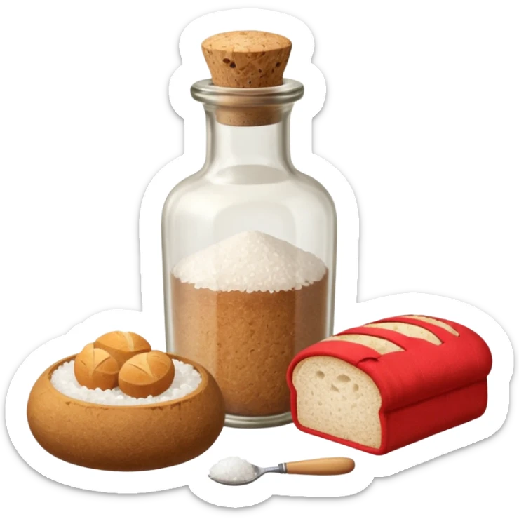  a one victorian bottle of salt and a loaf of bread - crochet needles and a ball of wool sticker