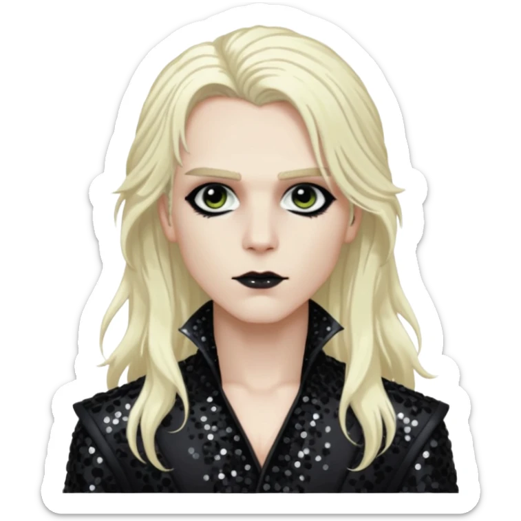 Lestat de Lioncourt with long platinum blonde hair, black sequin outfit sticker