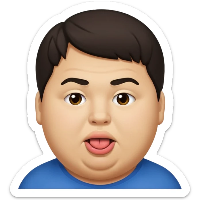 Fat teen from kosovo with flat hair covering his forehead, with his tongue out sticker