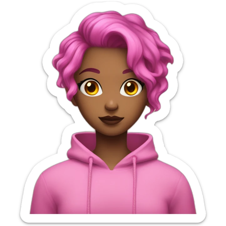 Mina is a teenage girl with bright pink skin, black irises yellow eyes, and short pink hair with yellow antennae. sticker