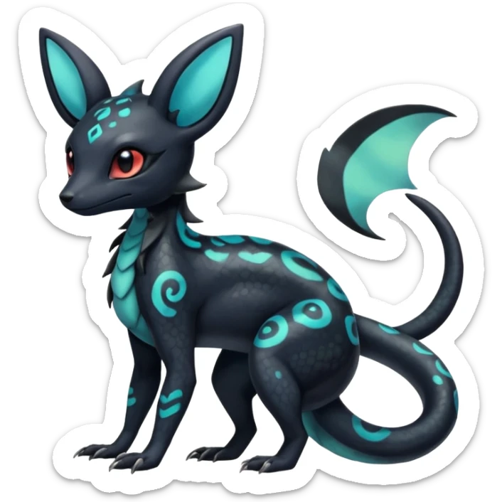 Shiny beautiful gorgeous ethereal Scaley Exotic Salandit-Umbreon-Fakémon-hybrid-creature (full body) with pretty markings sticker