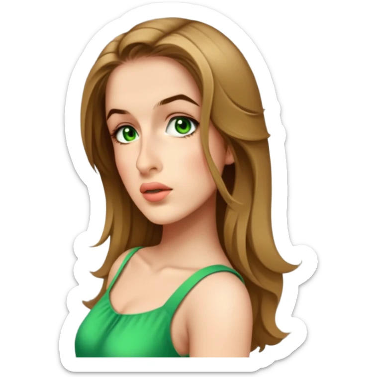 female, wearing a dress, long dark-blonde habe  sticker