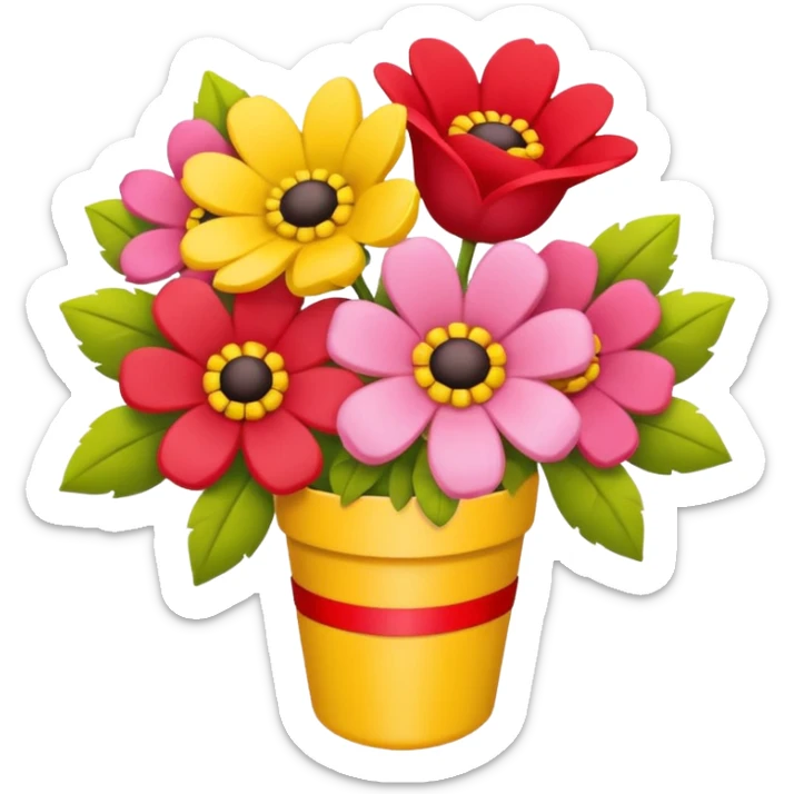 Two flowers one pink and one red in yellow bouquet with red band  sticker