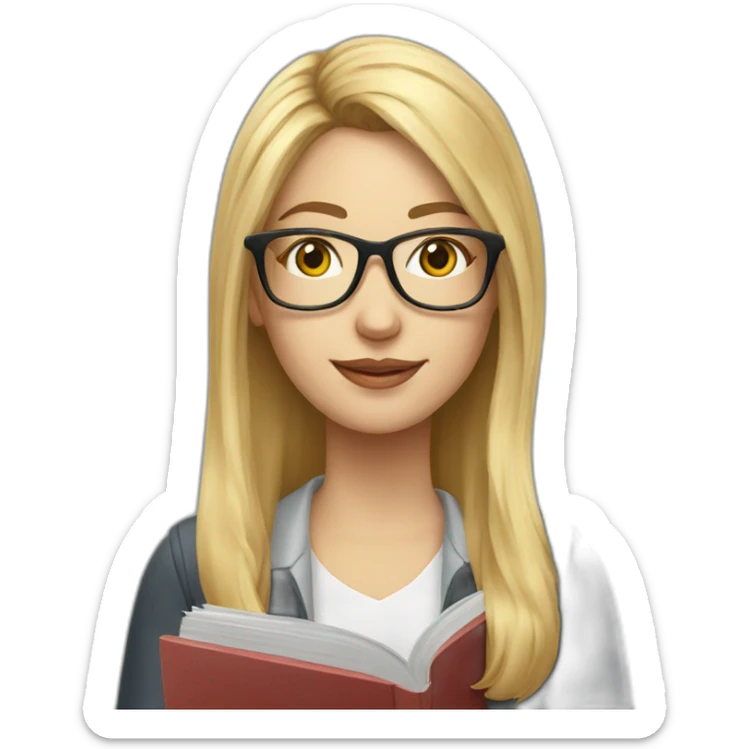 Woman teacher blonde long hair glasses with book sticker