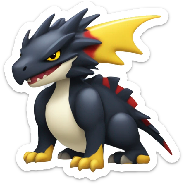 Black Cool Edgy Nargacuga-Garchomp-Absol Fakémon  with White and Red and yellow Edgy markings sticker