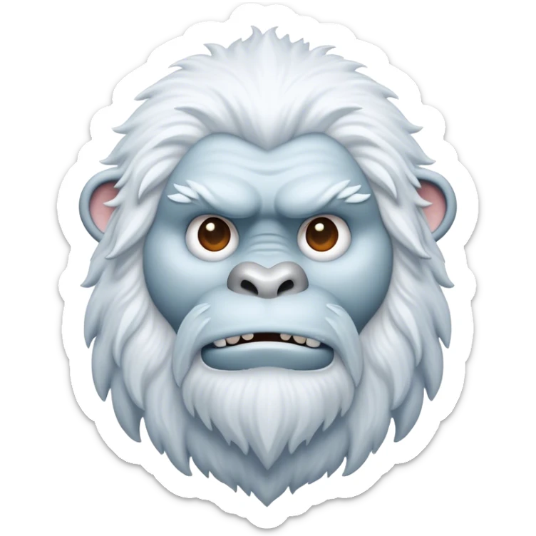Cinematic Noble Yeti Portrait Emoji, Grand and enigmatic, with a towering, snow-dusted figure in pristine whites and cool blues, exuding ancient, mystical wisdom and stoic majesty, simplified yet exquisitely detailed with frosty textures, glowing with a gentle, icy outline that captures the awe-inspiring presence of a guardian of the frozen wilds! sticker