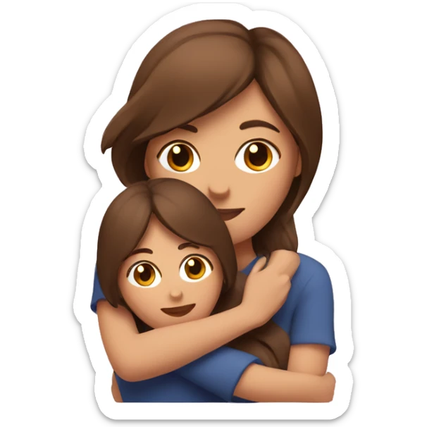 woman with brown short hair hugging a woman with brown long hair with hearts surrounding them sticker