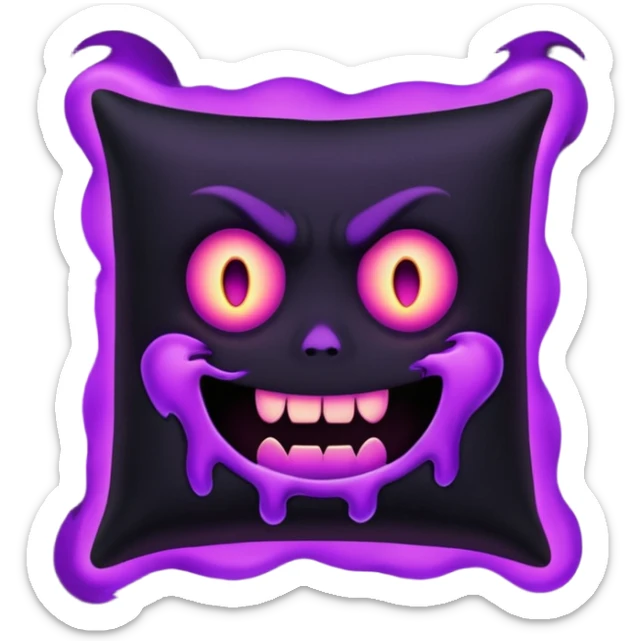 a black  pillow with dark aura coming out of it with a scary face  sticker