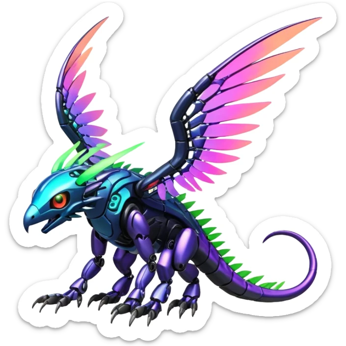 Tropical futuristic lush warm-colored modern colorful neon-colored cyber-Fakémon-Digimon-Trico-creature sticker