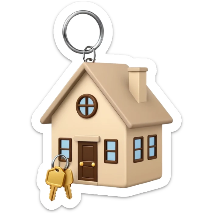 light beige minimalist house keychain with keys, emoji style, transparent background sticker