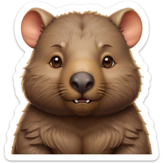Cinematic Noble Wombat Portrait Emoji, Poised and regal, with a stout, muscular build and a dense, shaggy fur of earthy brown, deep-set soulful eyes with a hint of gruff wisdom, Simplified yet sharp and sophisticated features, highly detailed, glowing with a warm, dignified glow, high shine, intelligent and sturdy, stylized with an air of bushland majesty, focused and attentive, soft glowing outline, capturing the essence of a watchful and confident burrower, so majestic it feels as though it could plod out of the screen with effortless authority! sticker