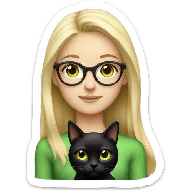 Girl light blonde hair green eyes glasses holding a black cat  sticker