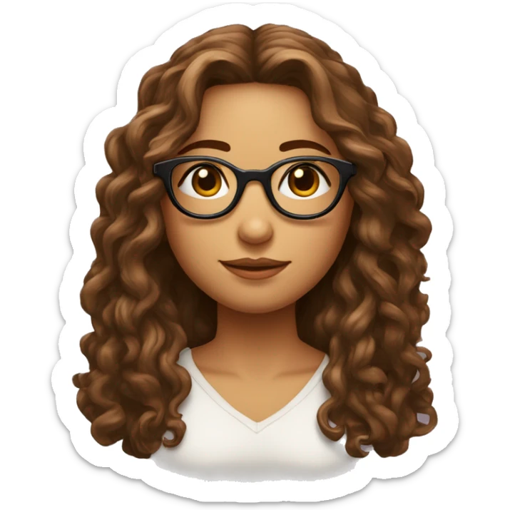 Fille aux cheveux longs brun frisés en bout avec des lunettes et un pendentif jesus sticker